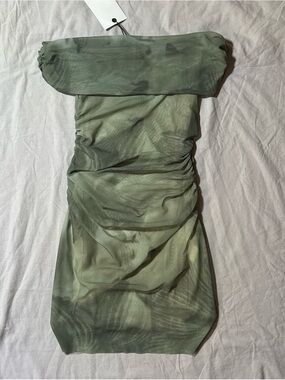 Pull and bear Strapless Olive Green Ruched Bodycon Dress